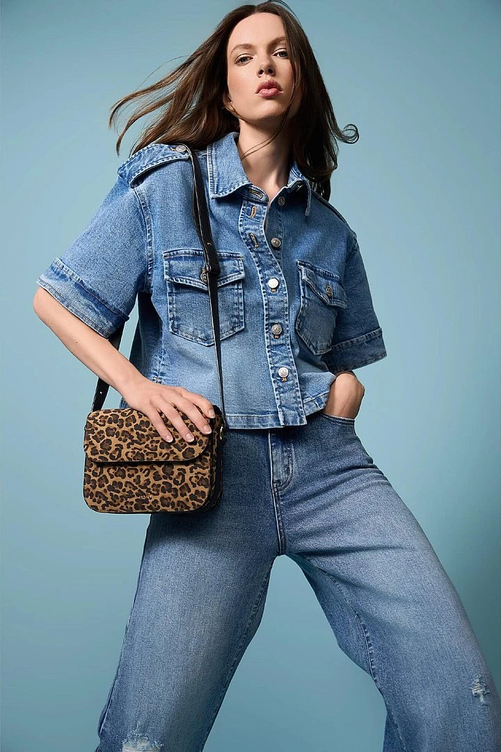 Leren Dames Tas Elias Panterprint Suede