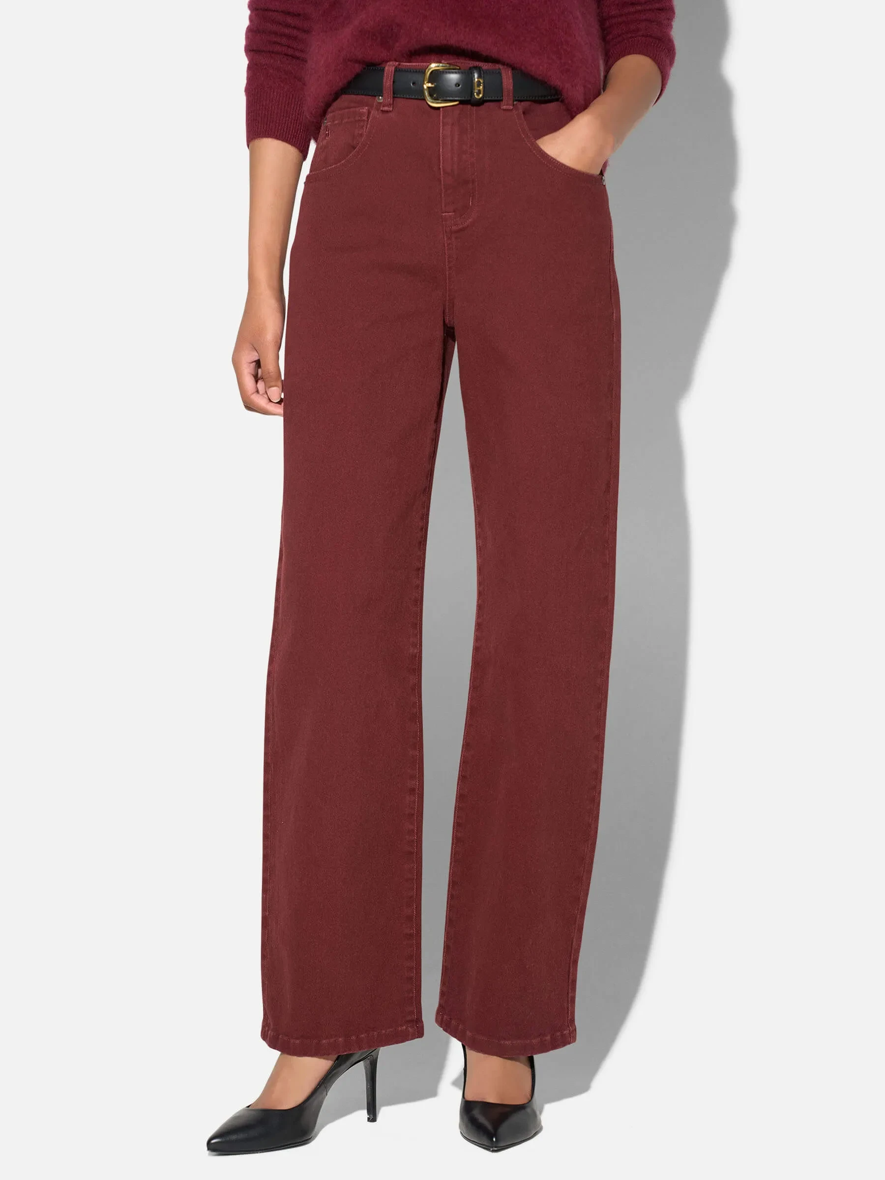 Barrel Jeans Dames Stretch Mid Rise Baxter Burgundy