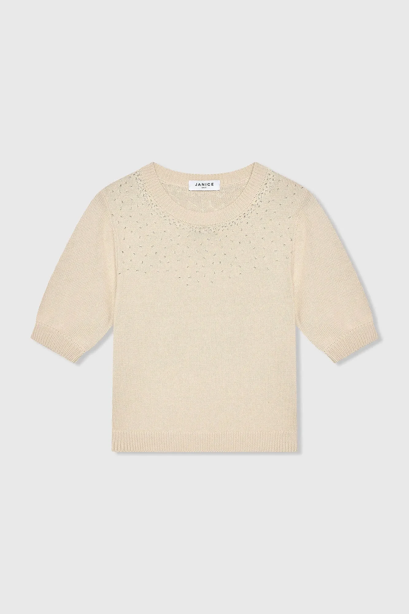 Beige Katoenen Dames Truitje Met Steentjes Barret