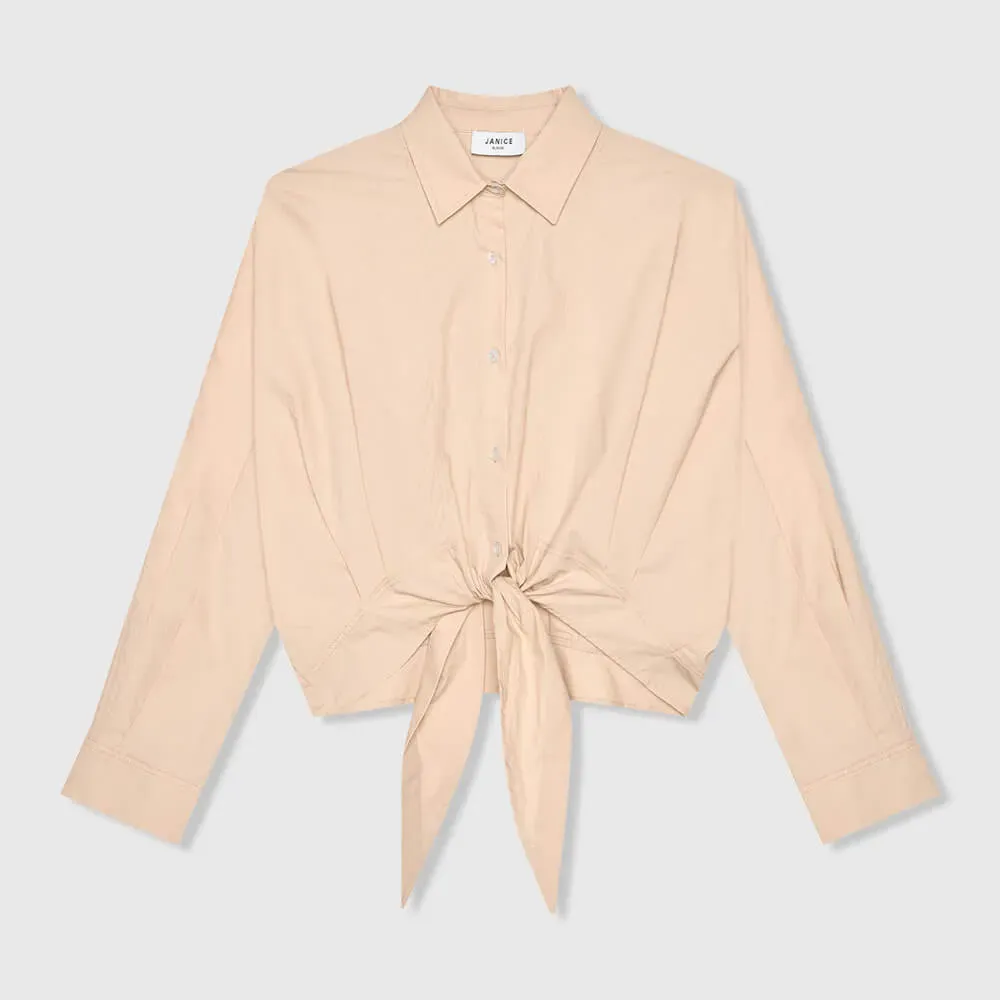 Beige Katoenen Strik Blouse Dames David