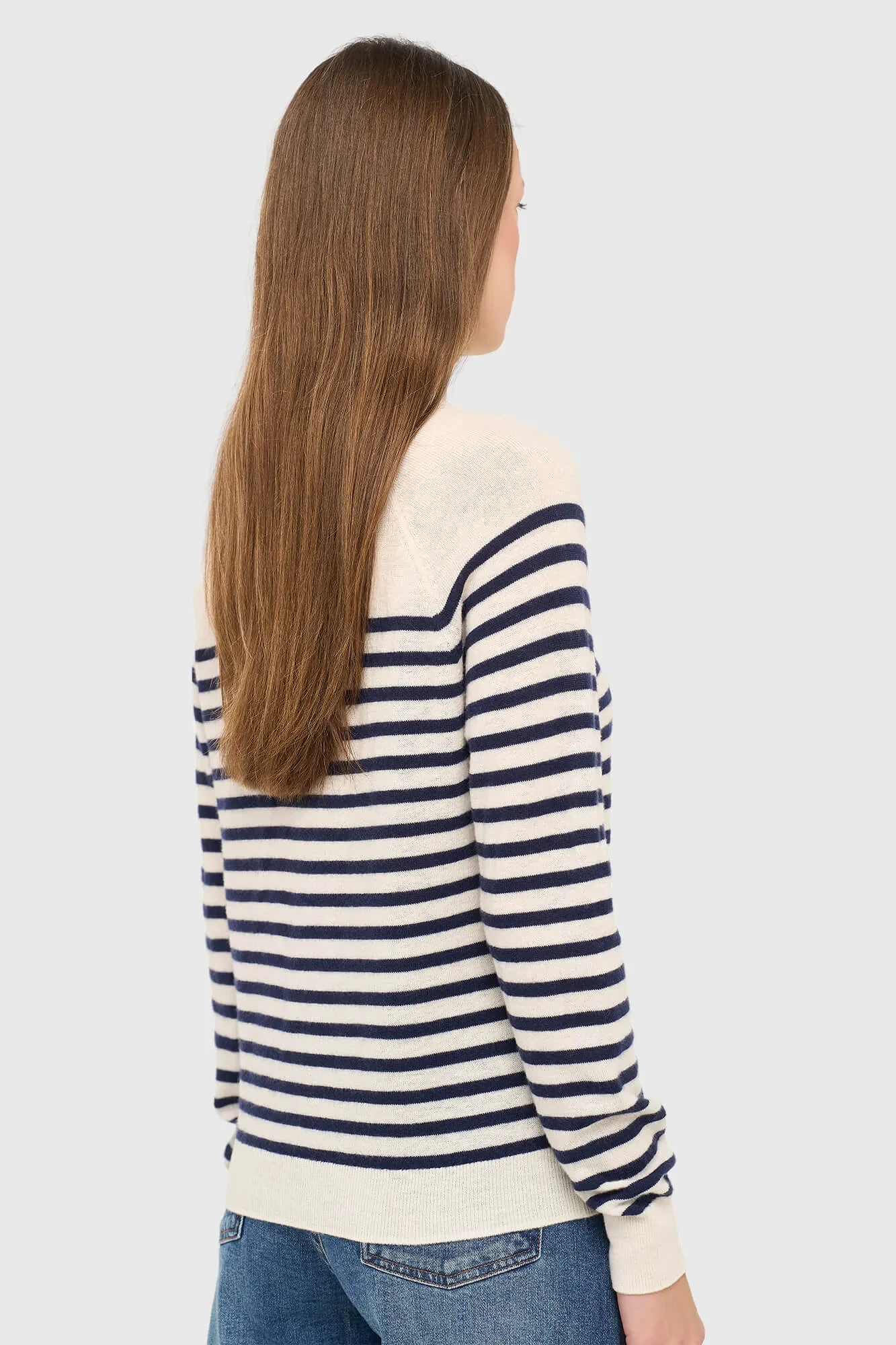 Blauw Gestreepte Dames Trui Merino Wol Rich