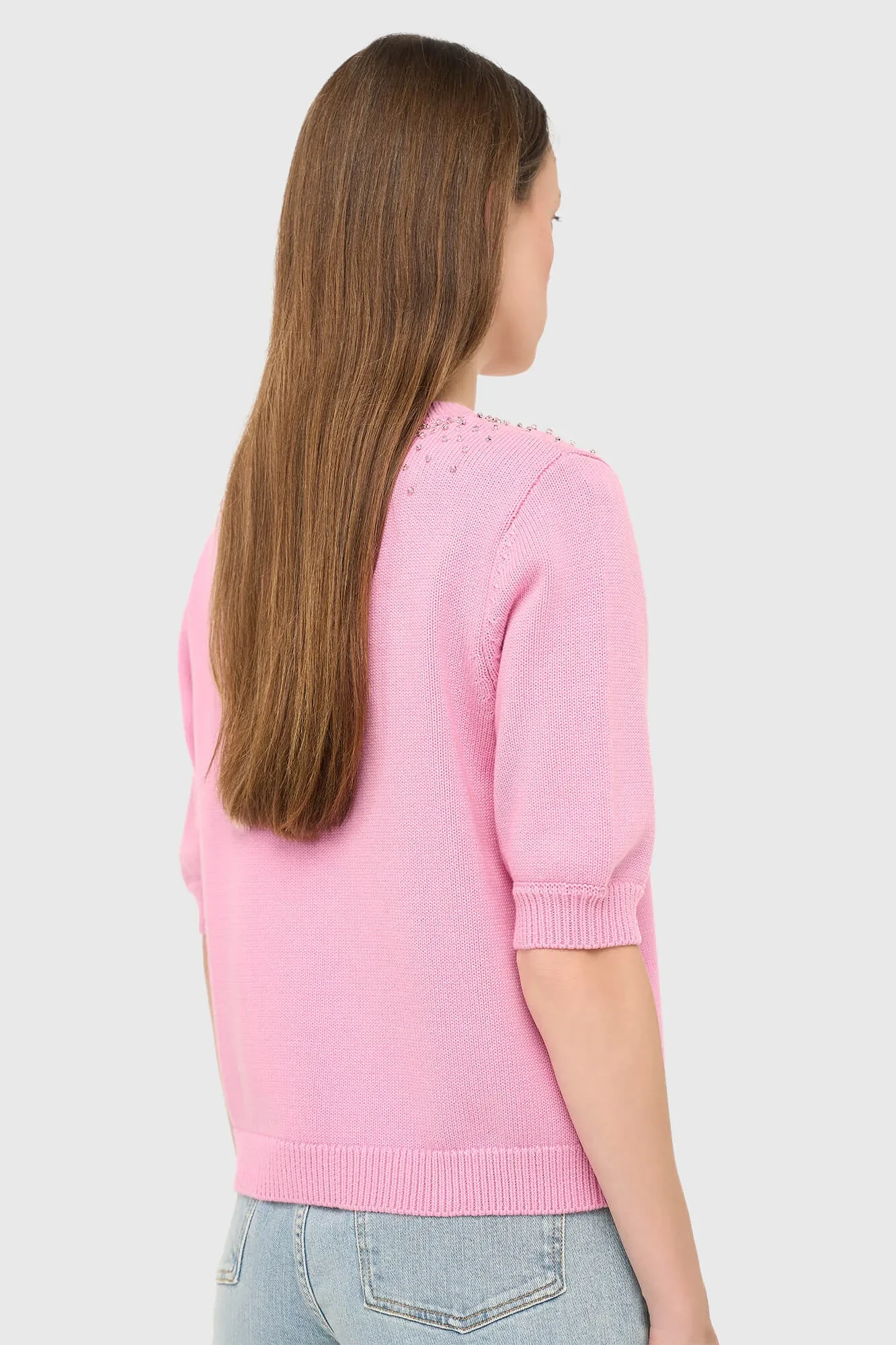 Roze Katoenen Dames Truitje Met Steentjes Barret