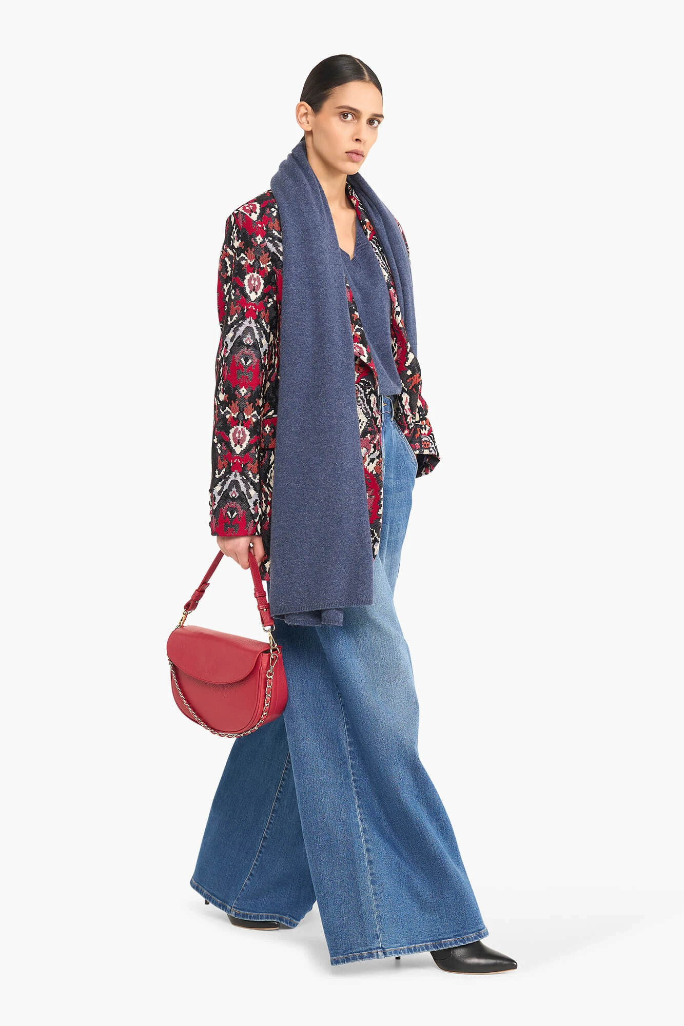 Oversized Blazer Dames Jacquard Hank Aztec Rood