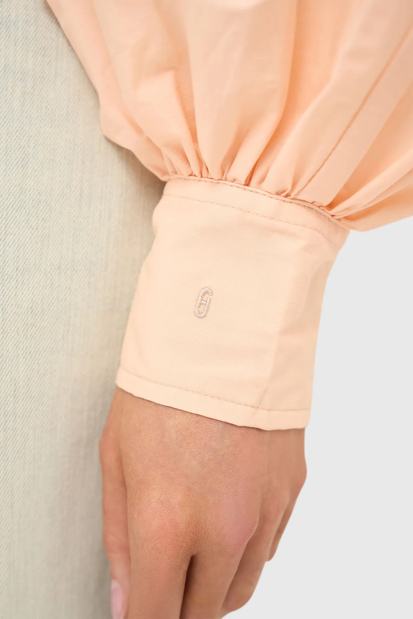 Blouse Dames Katoen Peach Tone Pofmouw Cut Out