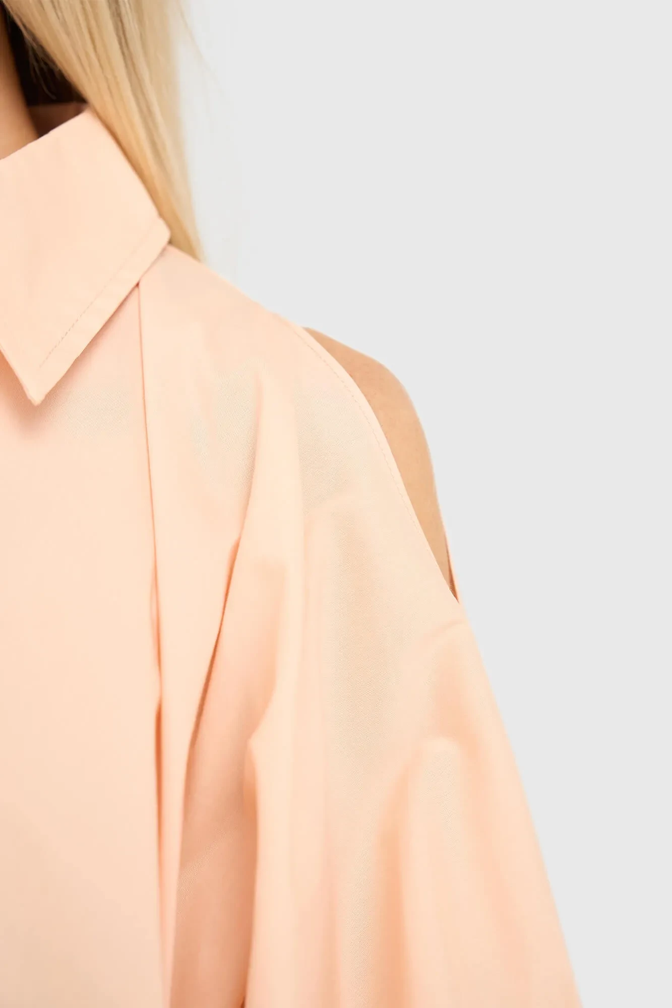 Blouse Dames Katoen Peach Tone Pofmouw Cut Out