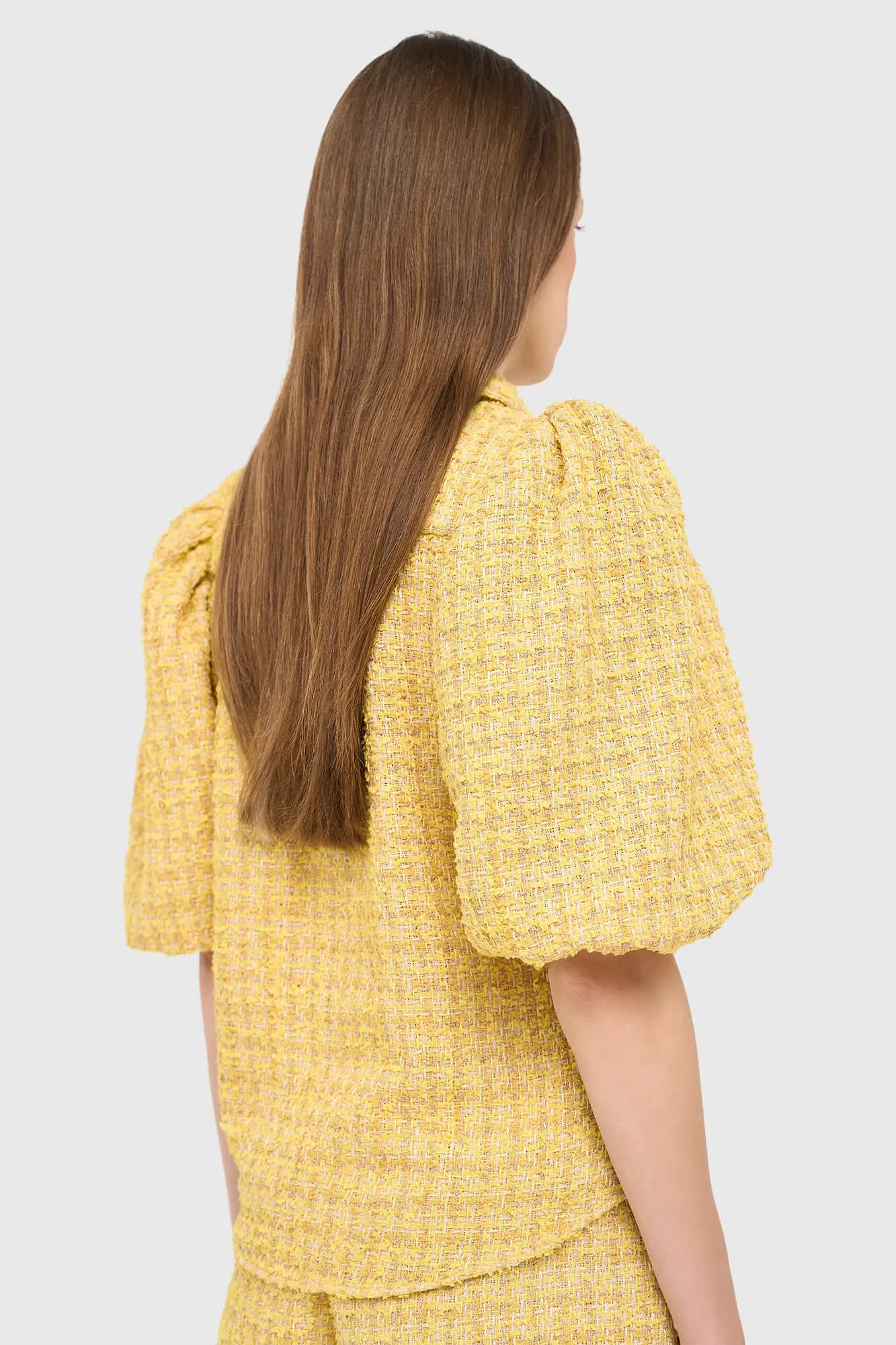 Blouse Dames Pof Mouw Tweed Lars Geel