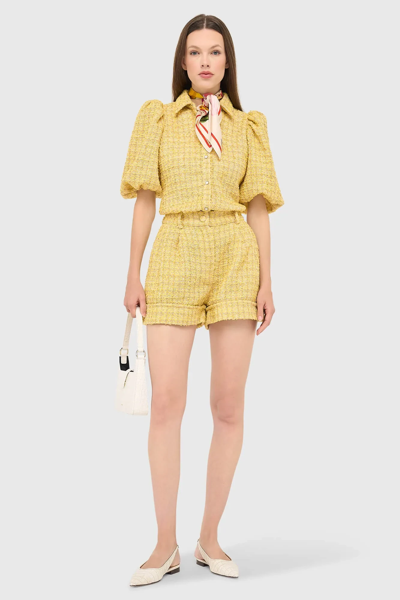 Blouse Dames Pof Mouw Tweed Lars Geel