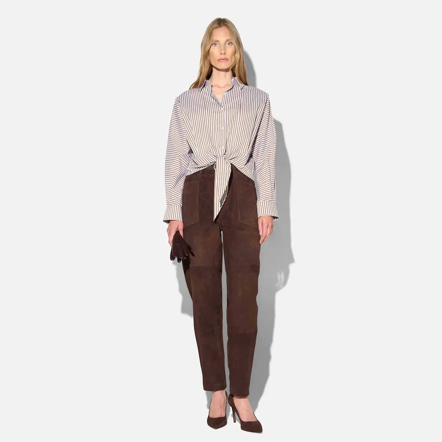 Bruine Blouse Dames Strik Katoen Strepen Boyfriend David