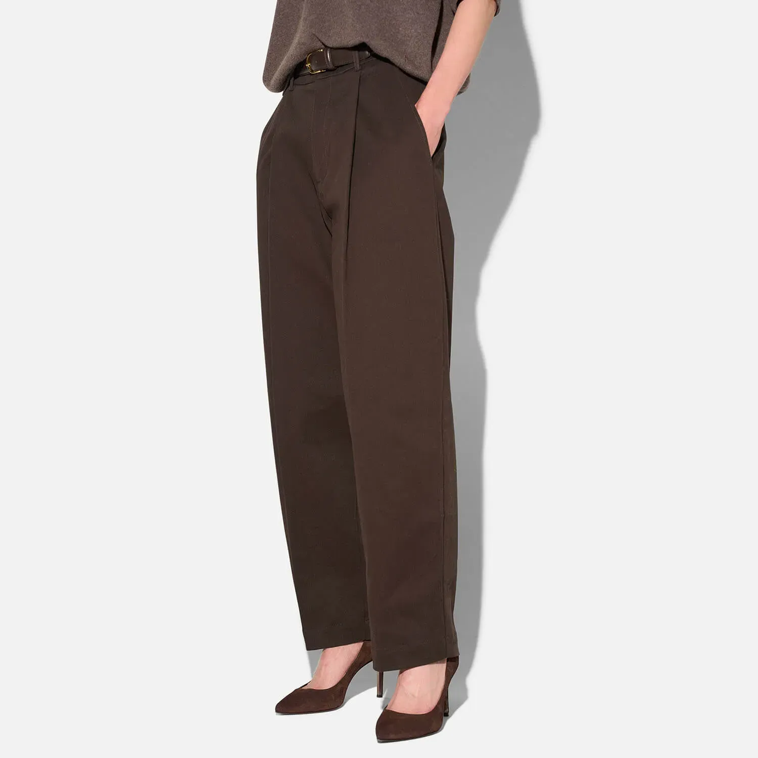 Bruine Katoenen Paperbag Broek Steekzakken Barrel Balti