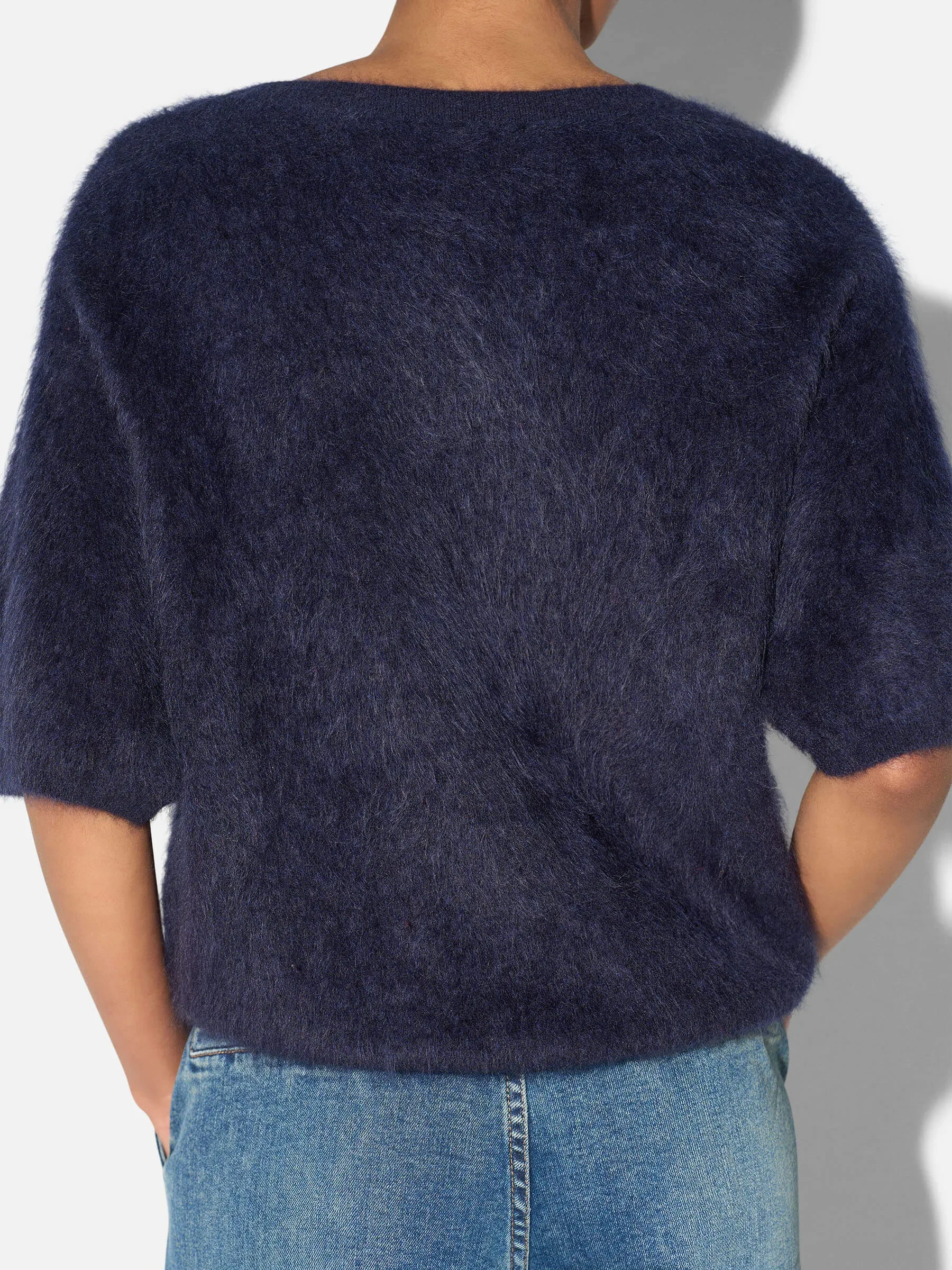 Brushed Cashmere Dames Trui V Hals Romeo Blauw