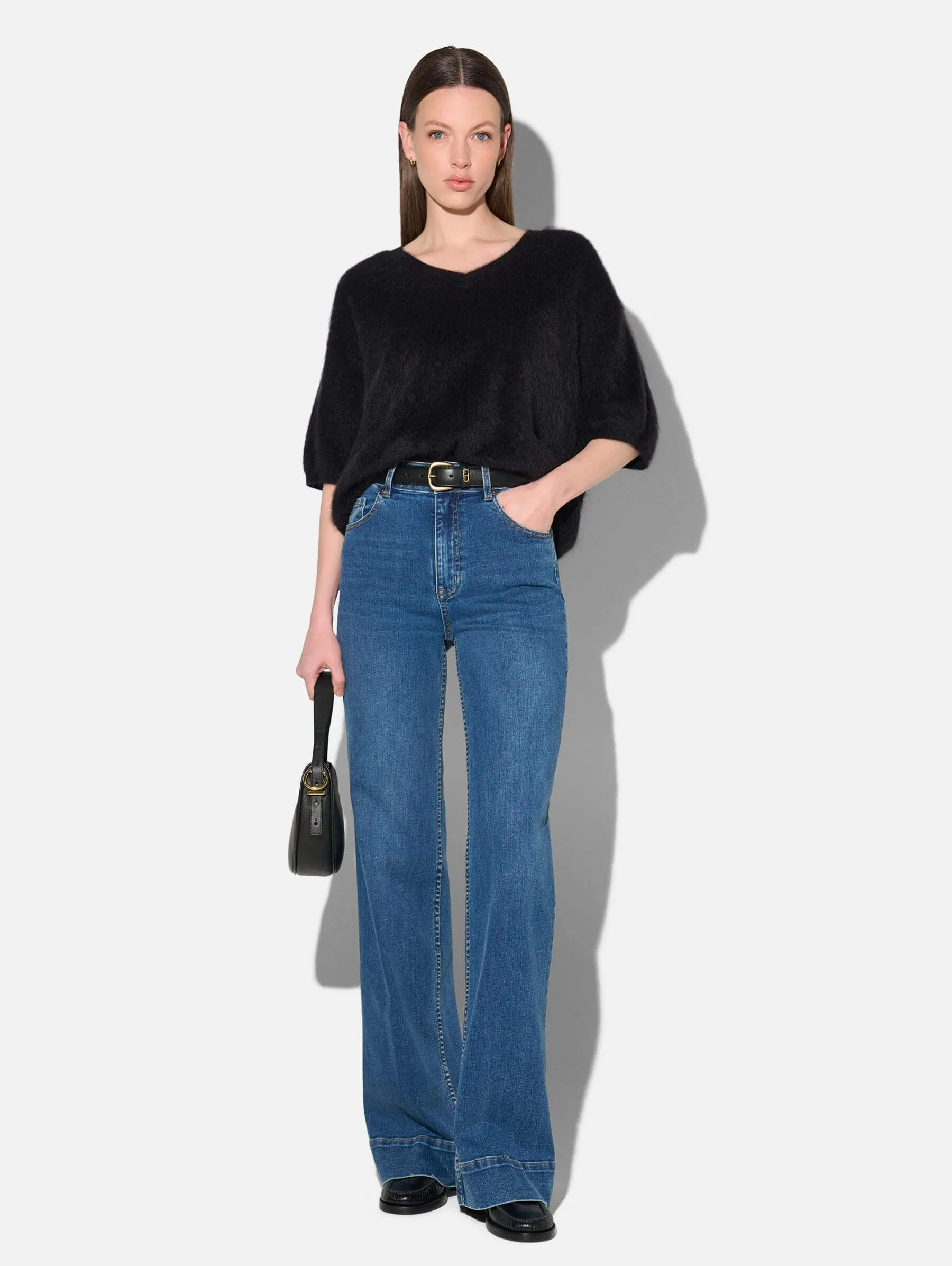 Brushed Cashmere Dames Trui V Hals Romeo Zwart