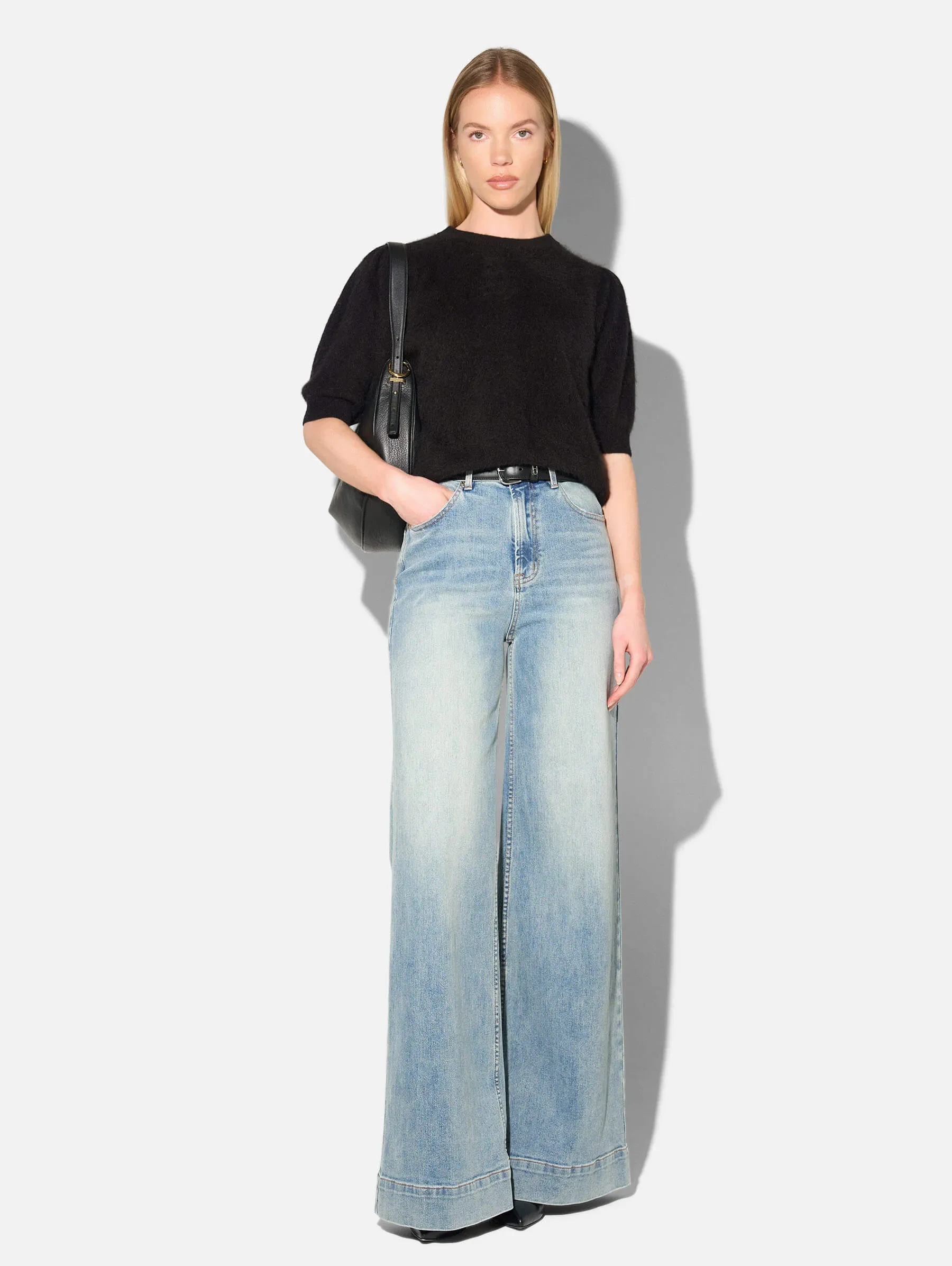 Dames Trui Ronde Hals Pofmouw Gebrushed Merino Wol Peyton Zwart