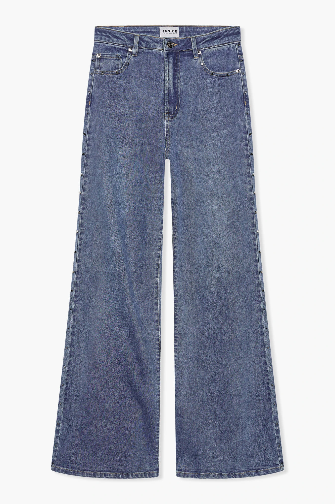 High Rise Wijde Leg Jeans Studs Mason Blauw 028