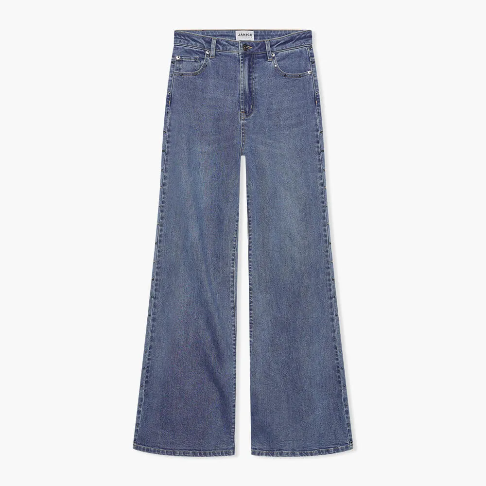 High Rise Wijde Leg Jeans Studs Mason Blauw 028