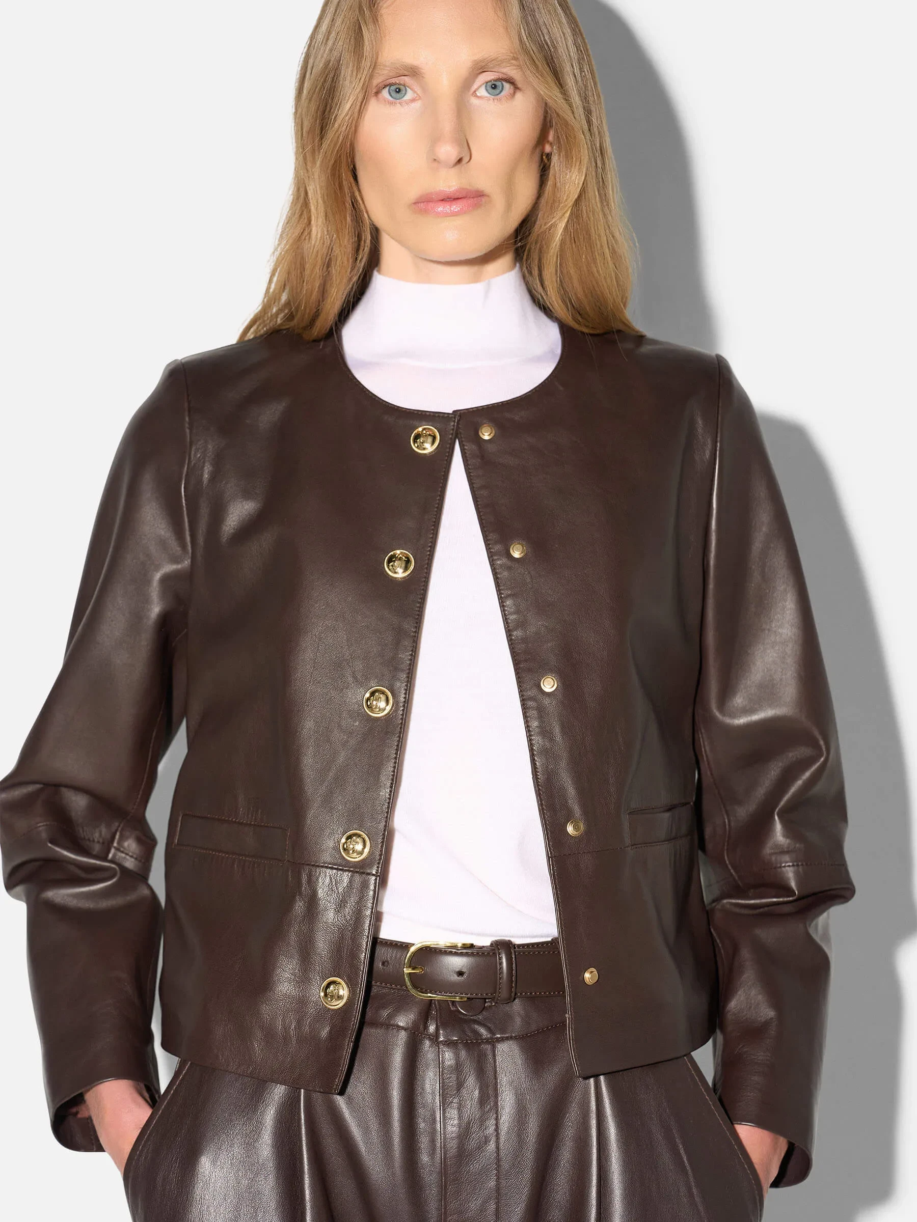 Leren Blazer Jack Gouden Drukknopen Laurent Bruin