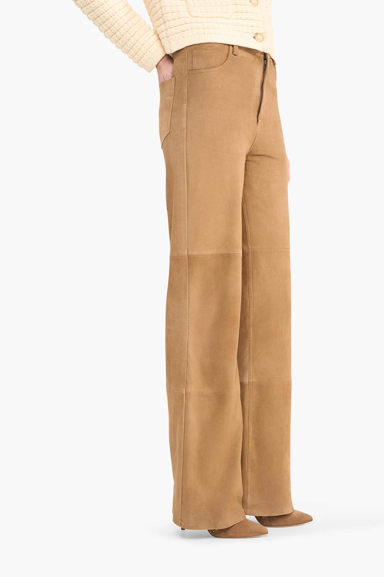Leren Broek Dames Suede Rechte Pijp Jason Cognac