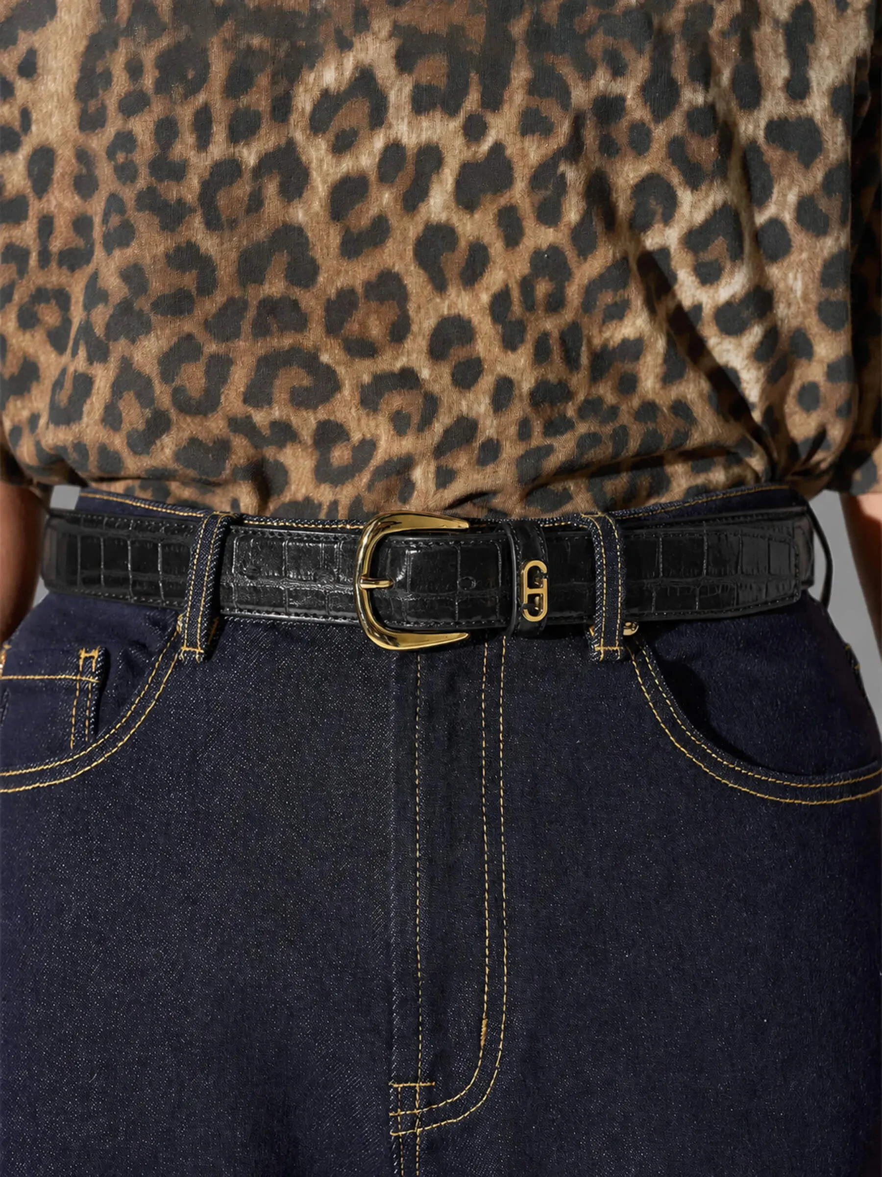 Riem Leer Dames Zwart Malone Goud Croco