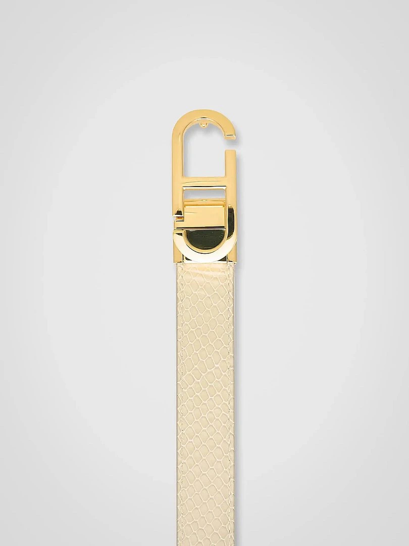 Leren Dames Riem Reversible Off White Creme Goud Trophy Buckle