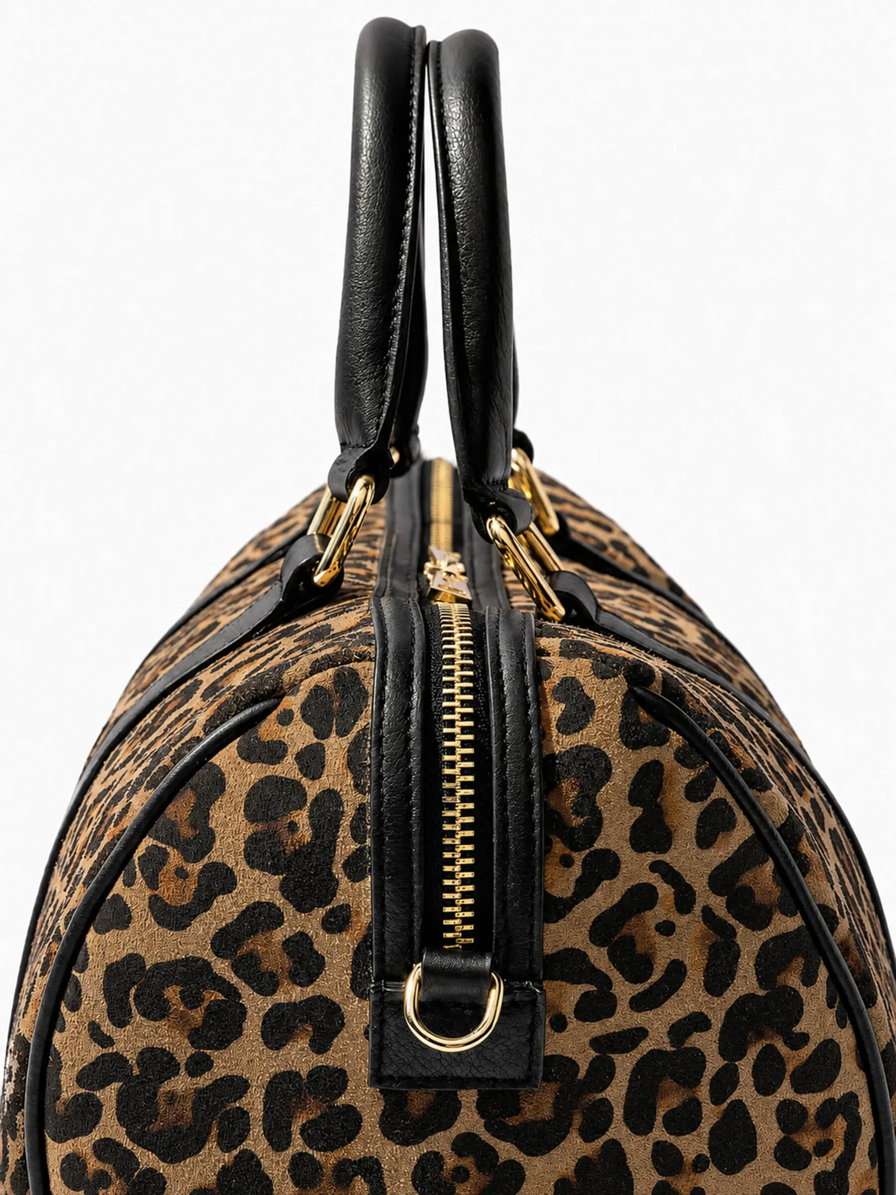 Leren Dames Tas Bowling Bag Suede Wade Panterprint