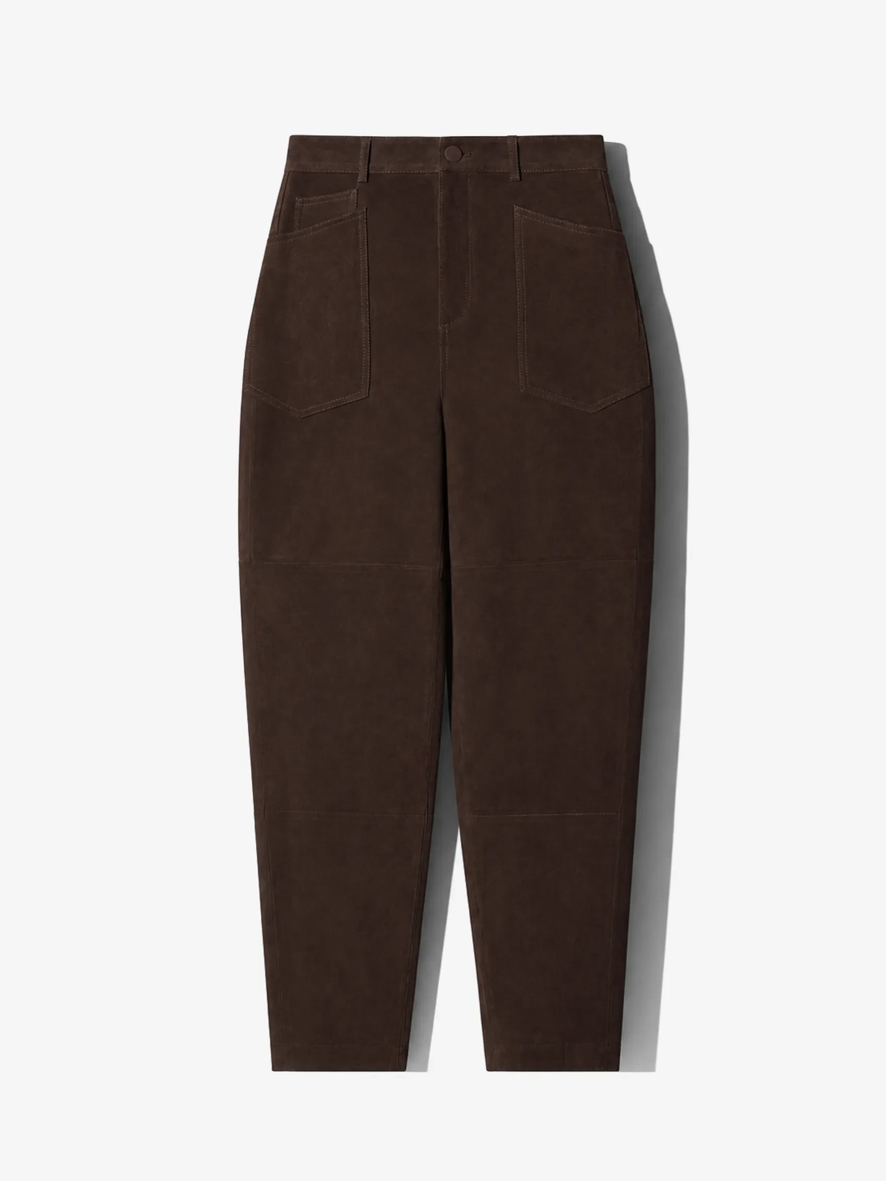 Leren Worker Broek Dames Barrel Fit Mid Rise Morrison Suede Bruin