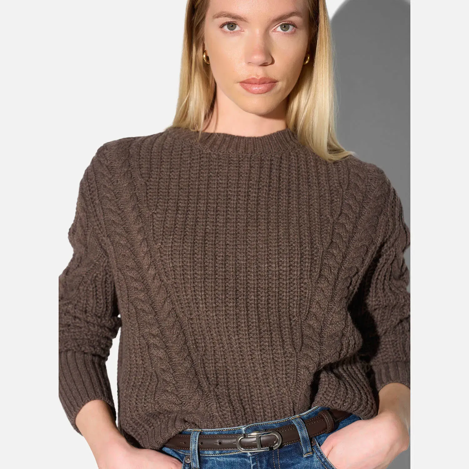Merino Wollen Kabel Trui Brexton Bruin