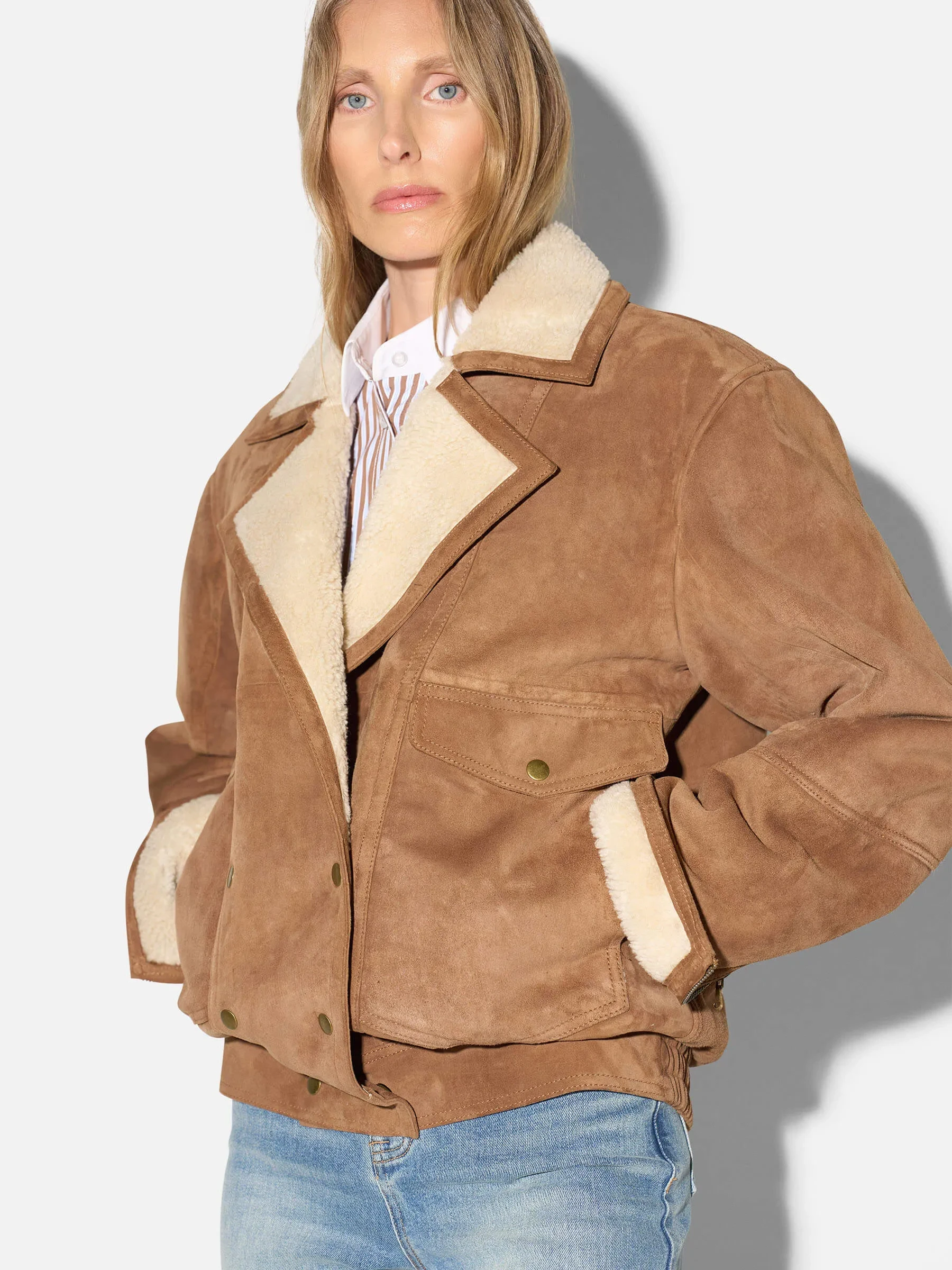 Suede Dames Lammy Vintage Pilot Cognac