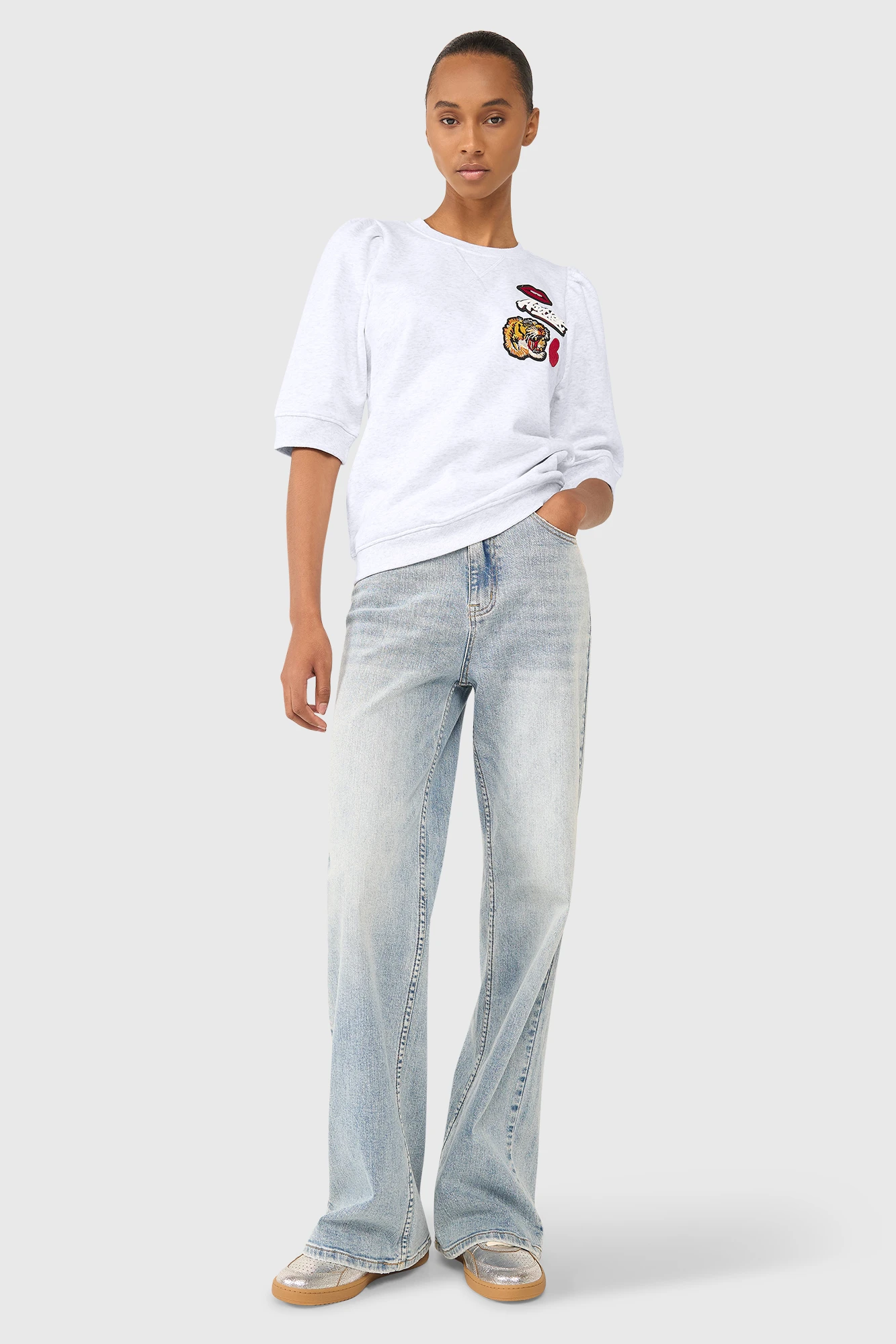 Frank Sweater Licht Grijs Patches