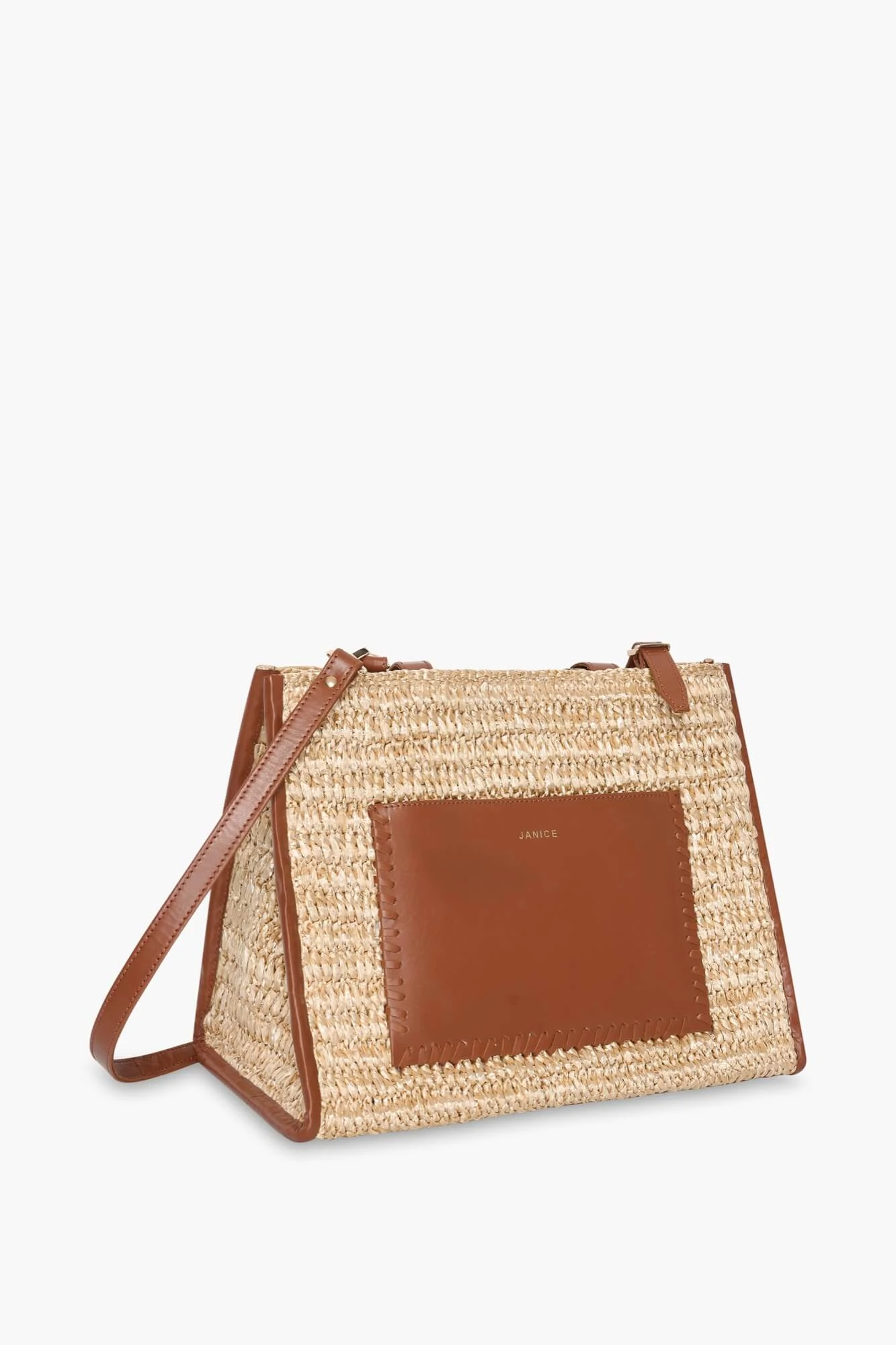 Tas Raffia Leer Leo Naturel Beige Medium