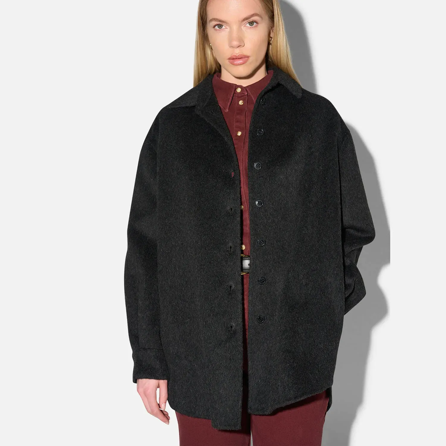 Wollen Dames Blouse Jas Shane Zwart