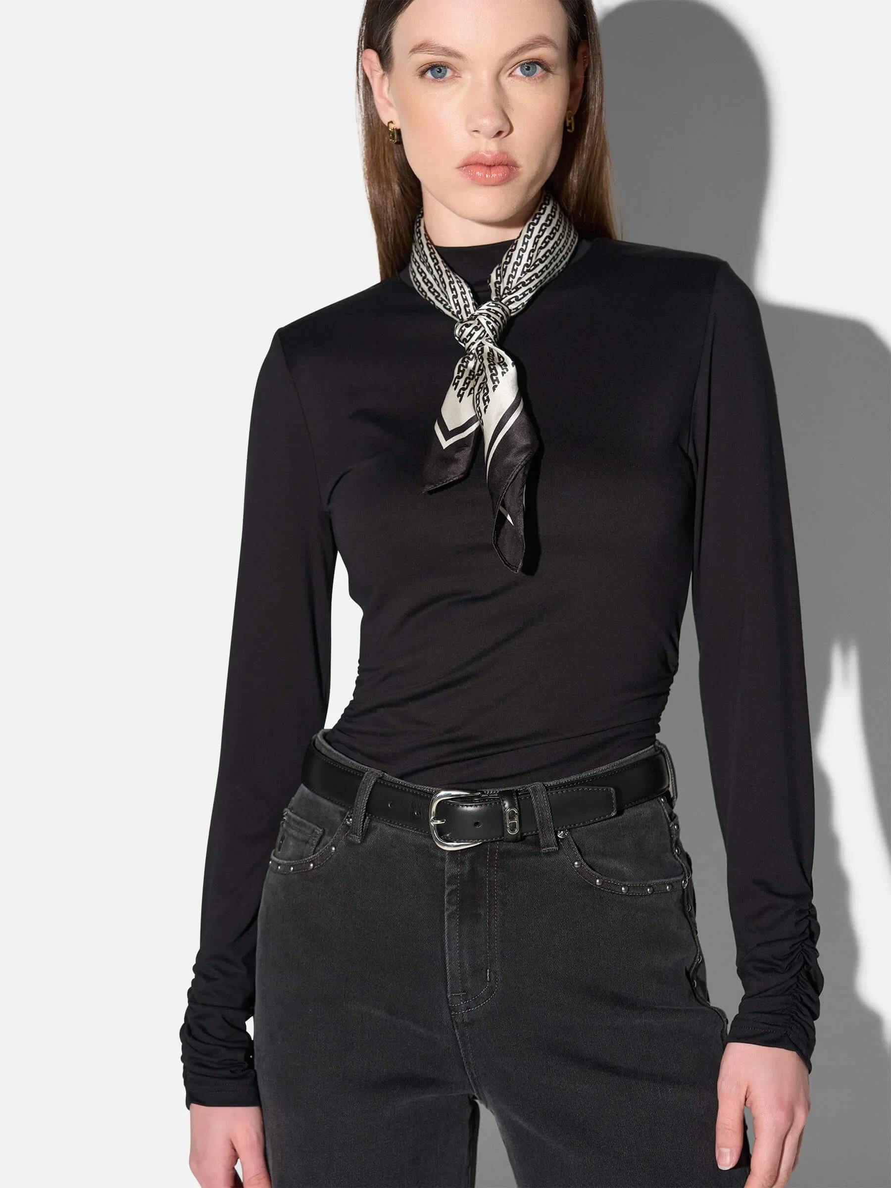 Zijden Sjaal Dames Effron Logo Ketting Zwart